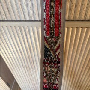 ♥️ BOHO Woven Belt with Brass Ring - Red & Tan Pattern